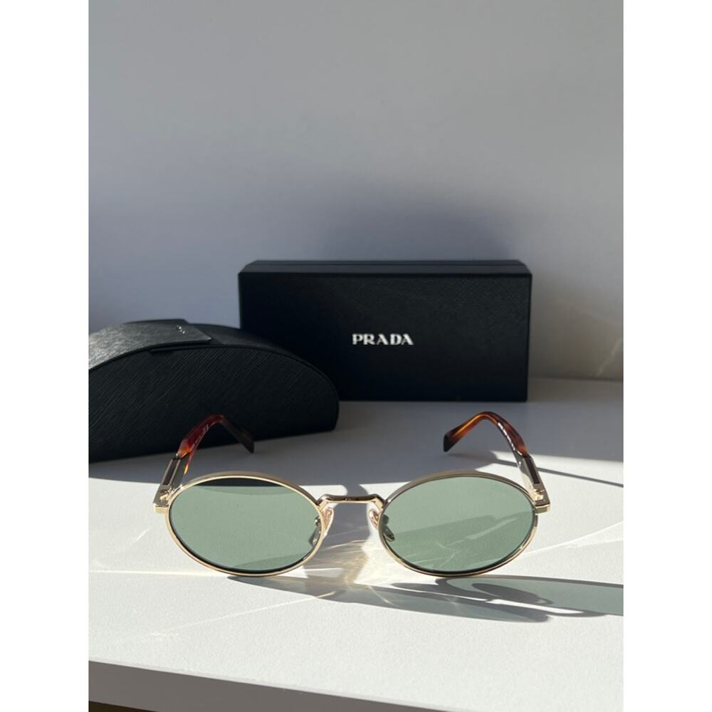 NEW Prada PR65ZS Oval Sunglasses in Gold Green - Picture 5 of 10